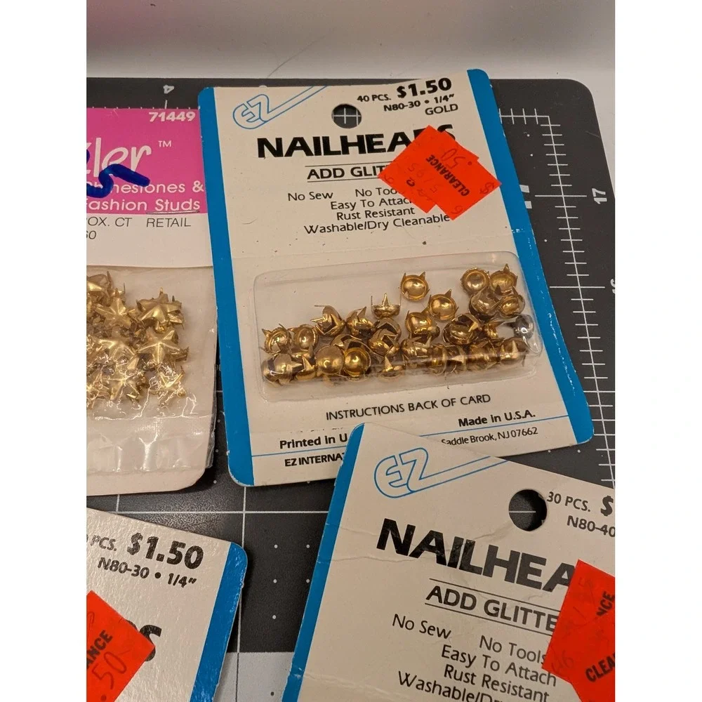Ez Nailheads stars shapes copper silver gold tones lot 9 some sealed vtg